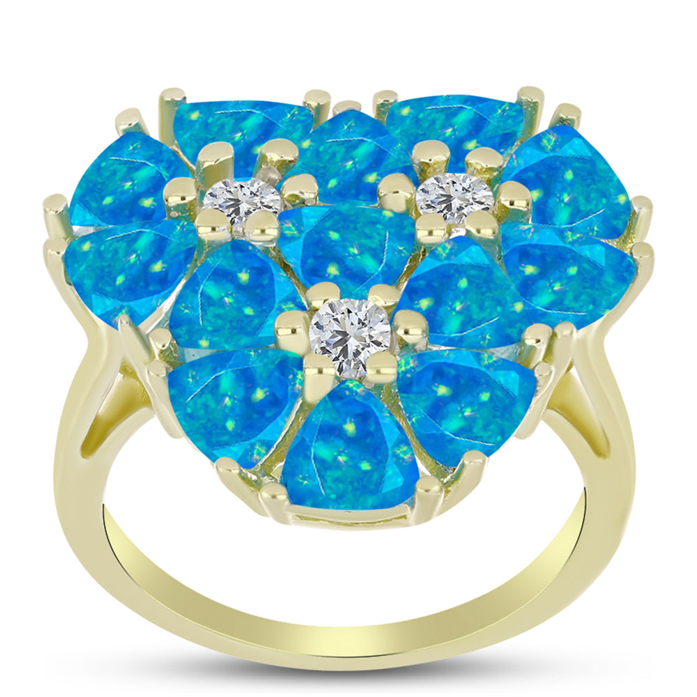 Anillo de Plata Bañada en Oro con Ópalo Azul Paraiba de Etiopía y Topacio Blanco