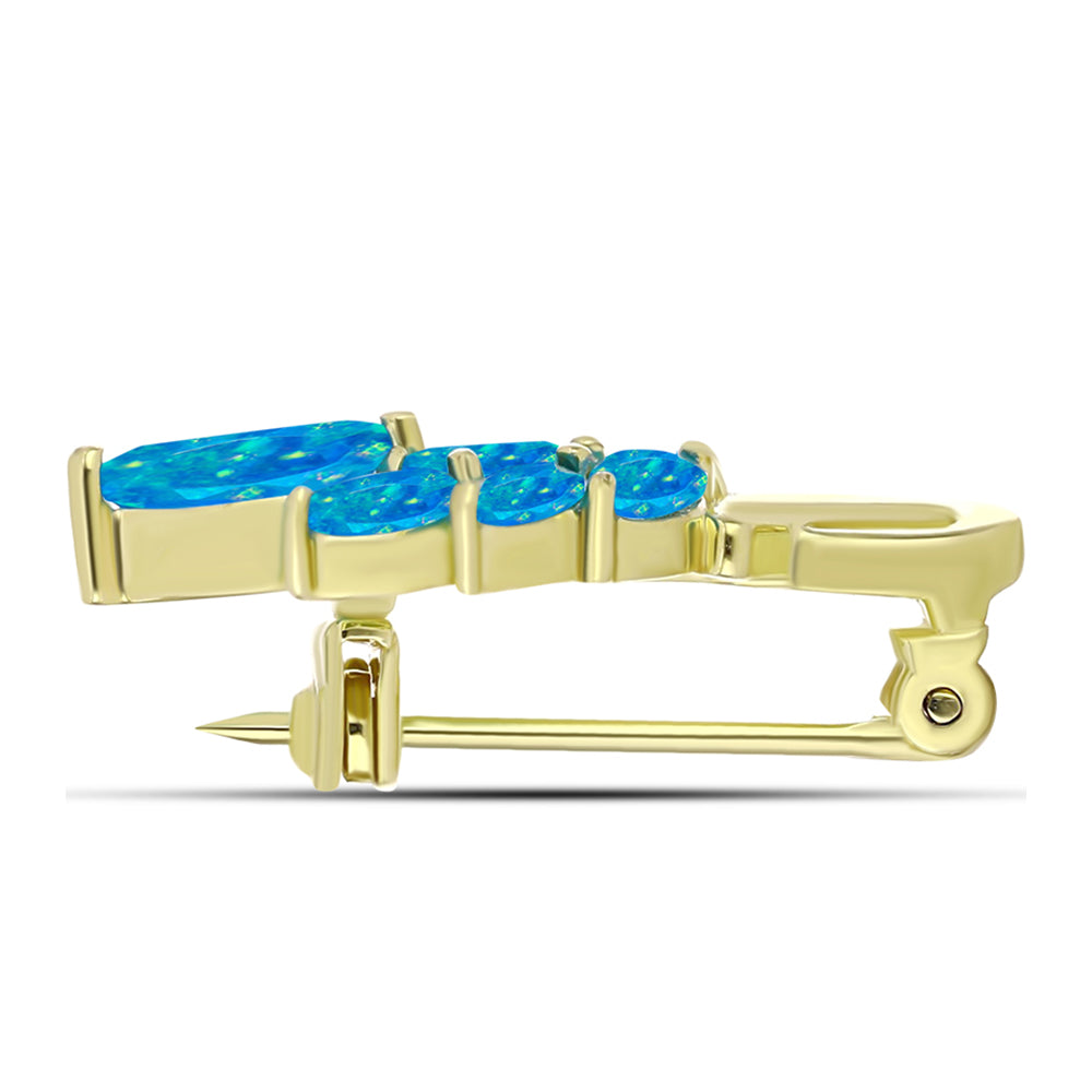 Broche de Plata Bañada en Oro con Ópalo Azul Paraiba de Etiopía