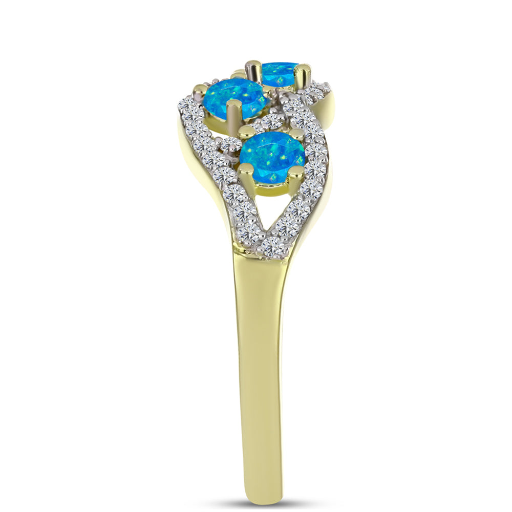 Anillo de Plata Bañada en Oro con Ópalo Azul Paraiba de Etiopía y Topacio Blanco 4 