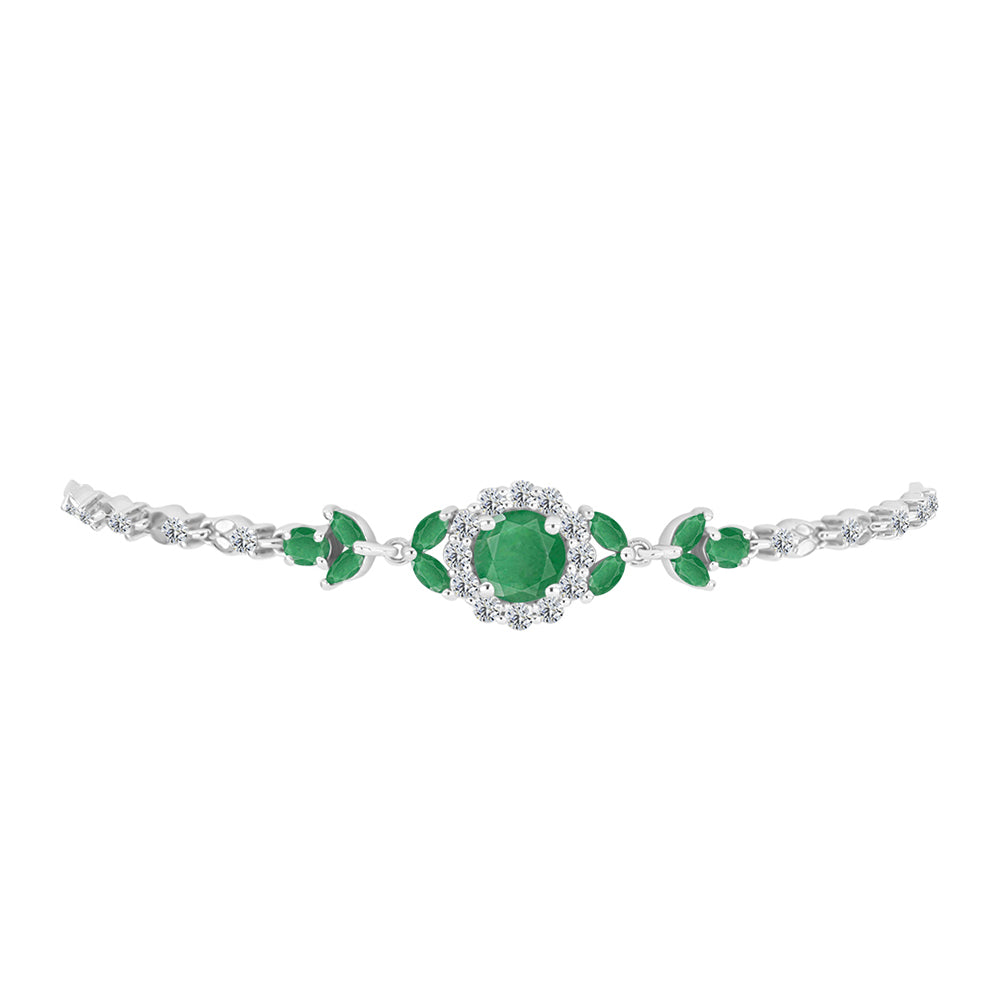 Pulsera de Plata con Esmeralda de Brasil y Topacio Blanco
