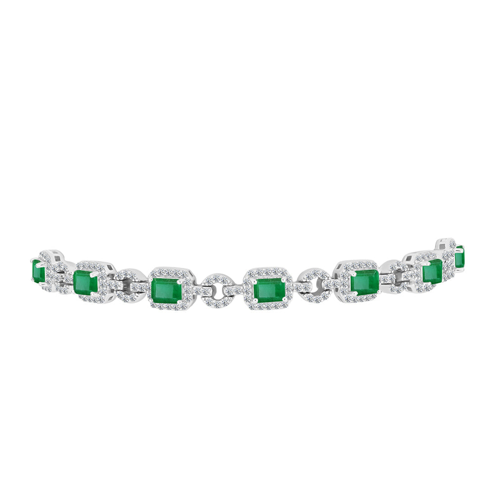 Pulsera de Plata con Esmeralda de Brasil y Topacio Blanco