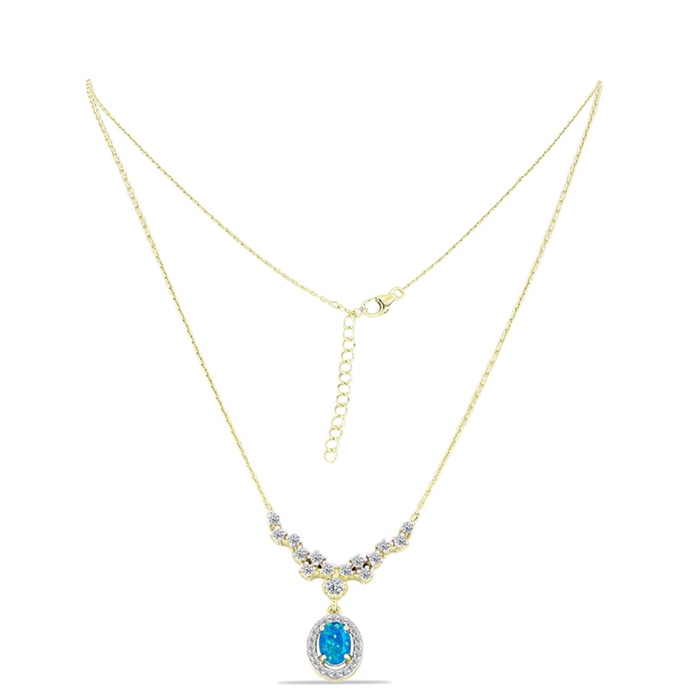 Collar de Plata Bañada en Oro con Ópalo Azul Paraiba de Etiopía y Topacio Blanco