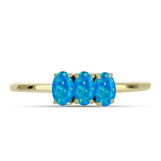 Anillo de Plata Bañada en Oro con Ópalo Azul Paraiba de Etiopía