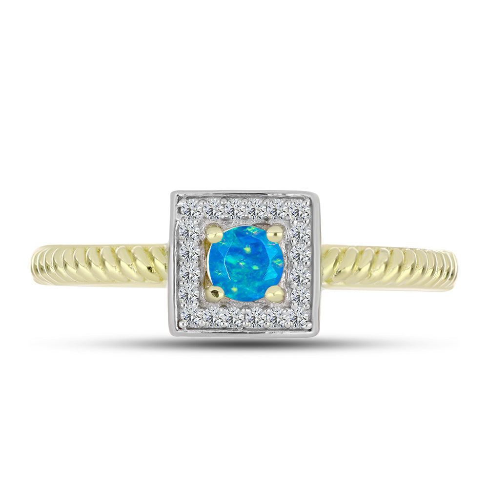 Anillo de Plata Bañada en Oro con Ópalo Azul Paraiba de Etiopía y Topacio Blanco 1 