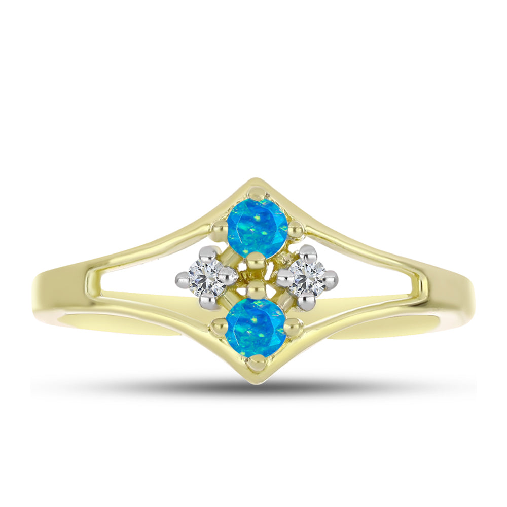 Anillo de Plata Bañada en Oro con Ópalo Azul Paraiba de Etiopía y Topacio Blanco