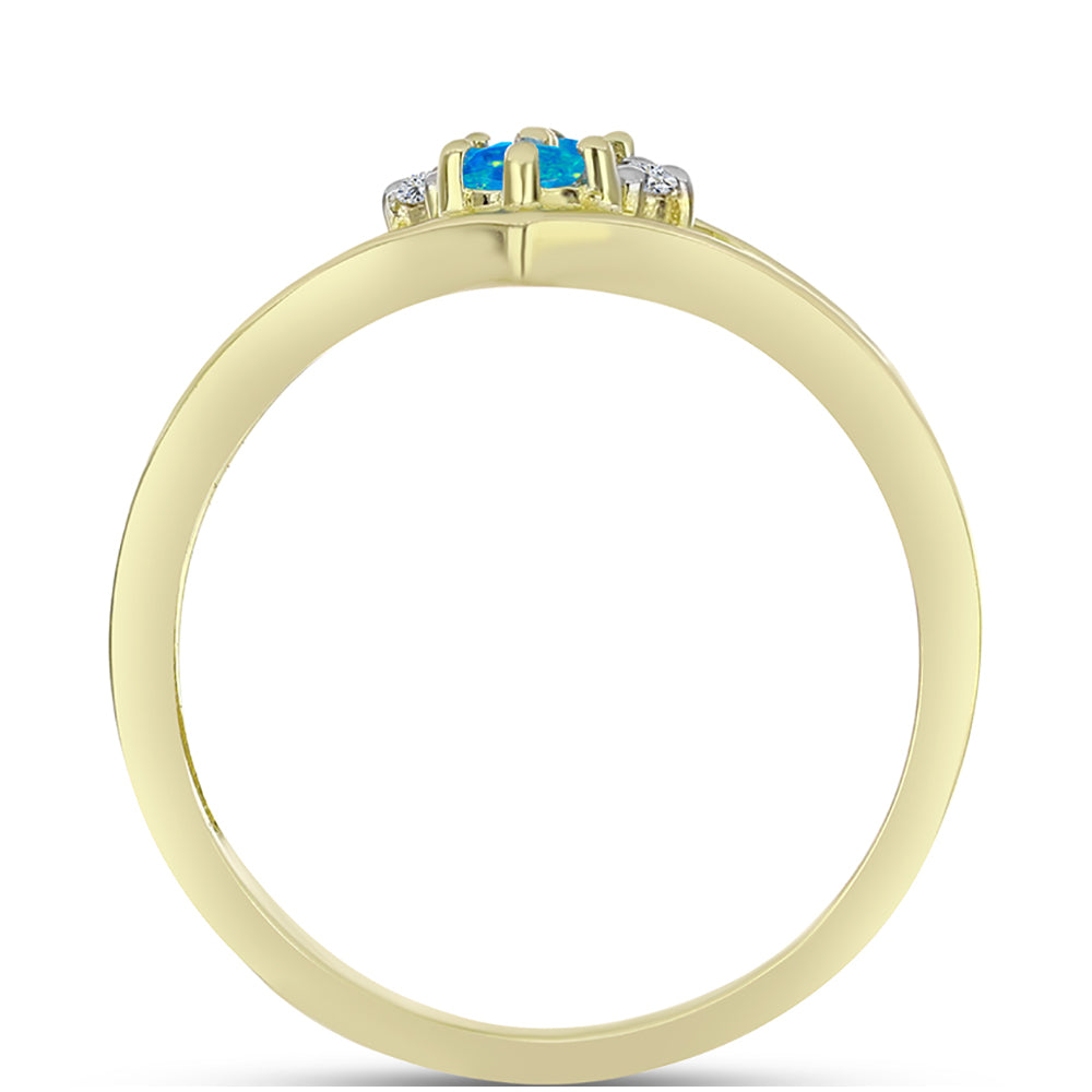 Anillo de Plata Bañada en Oro con Ópalo Azul Paraiba de Etiopía y Topacio Blanco