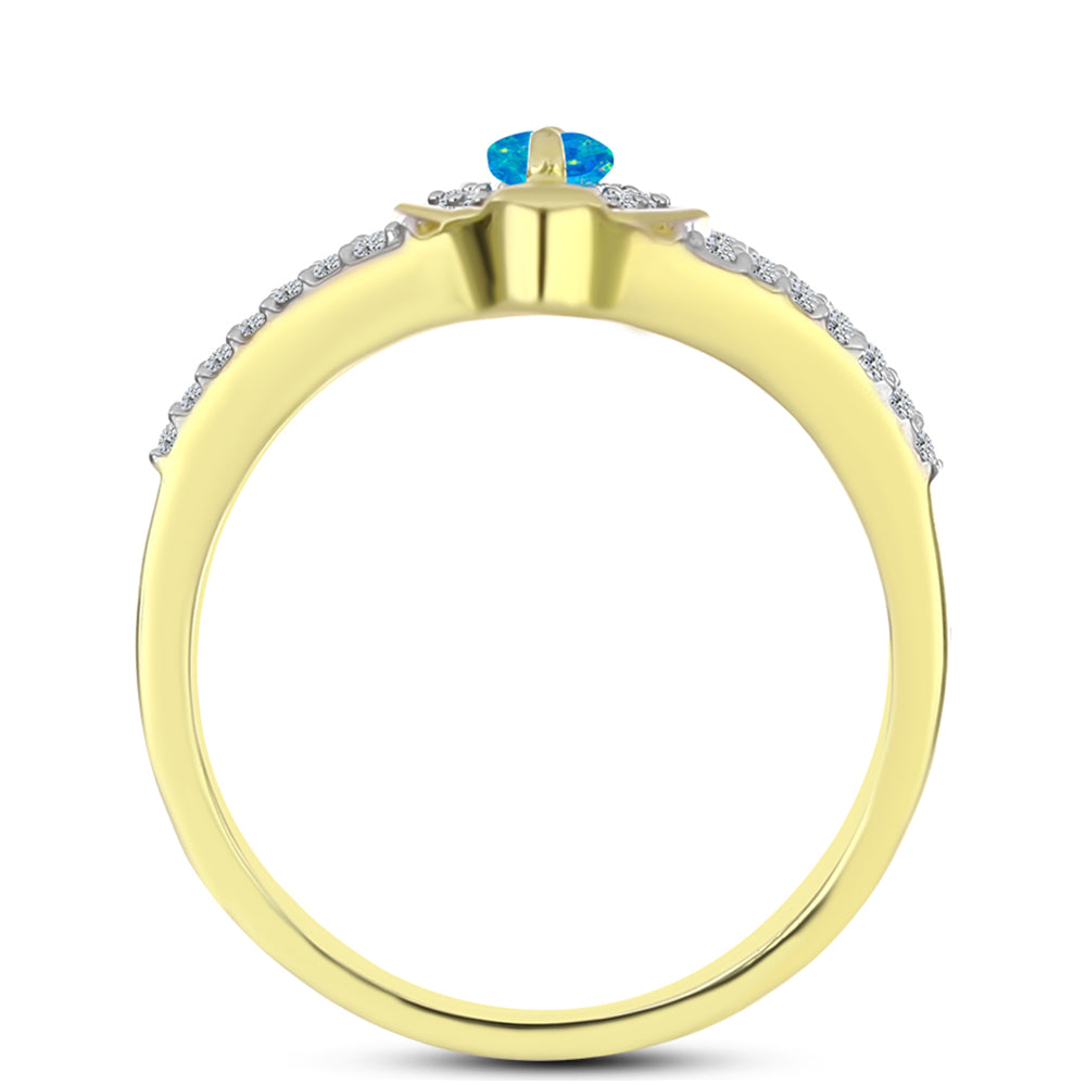 Anillo de Plata Bañada en Oro con Ópalo Azul Paraiba de Etiopía y Topacio Blanco 2 