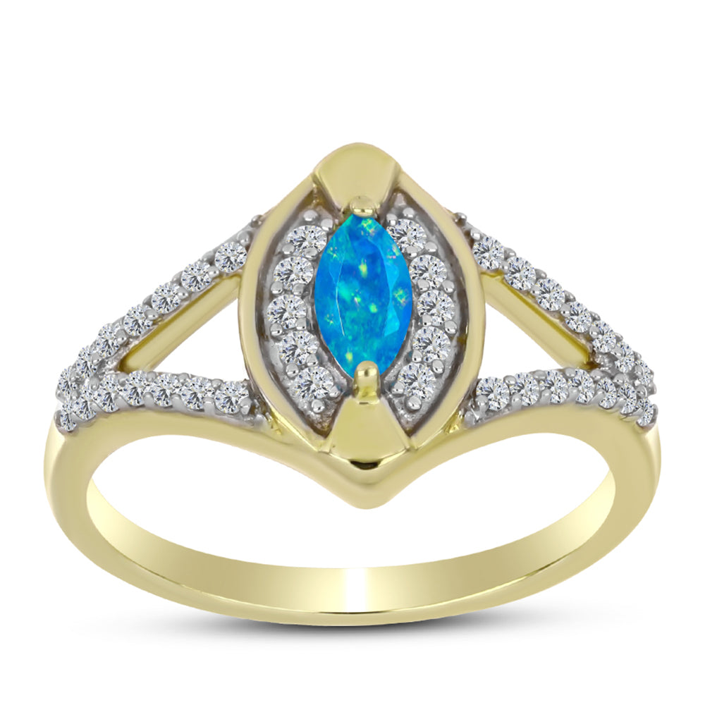 Anillo de Plata Bañada en Oro con Ópalo Azul Paraiba de Etiopía y Topacio Blanco