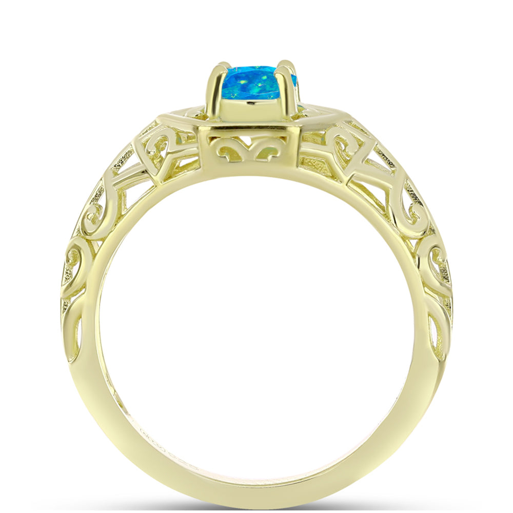 Anillo de Plata Bañada en Oro con Ópalo Azul Paraiba de Etiopía