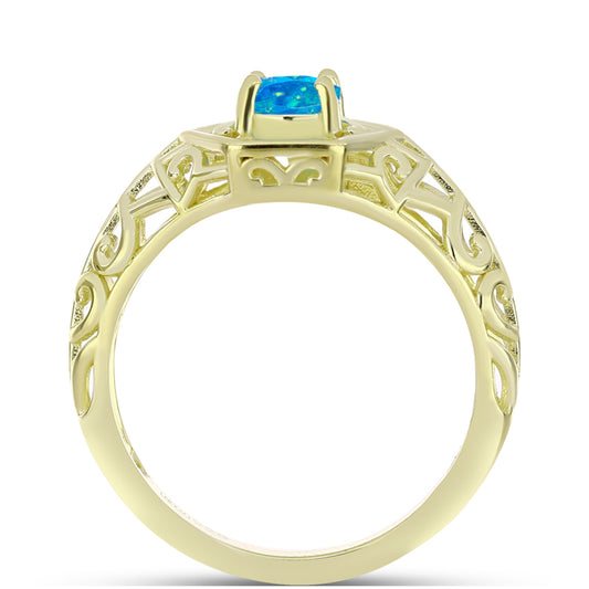 Anillo de Plata Bañada en Oro con Ópalo Azul Paraiba de Etiopía