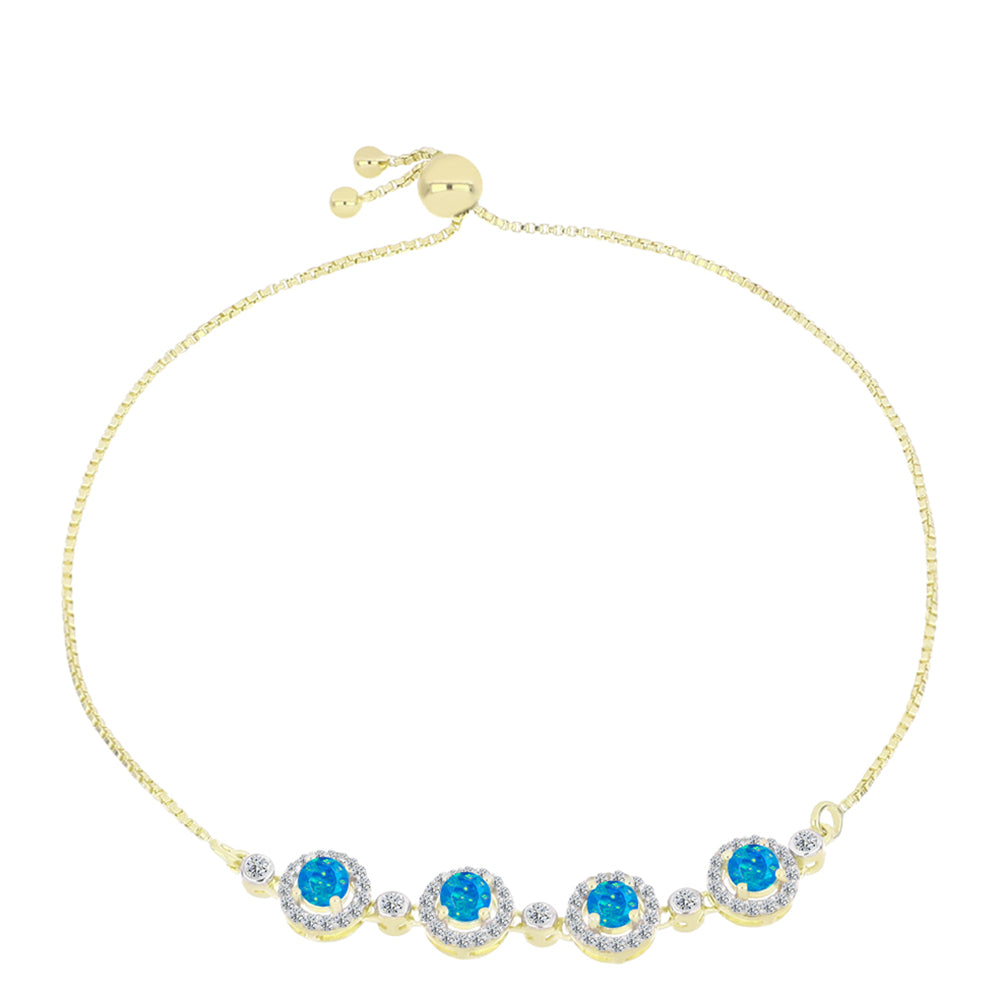 Pulsera de Plata Bañada en Oro con Ópalo Azul Paraiba de Etiopía y Topacio Blanco