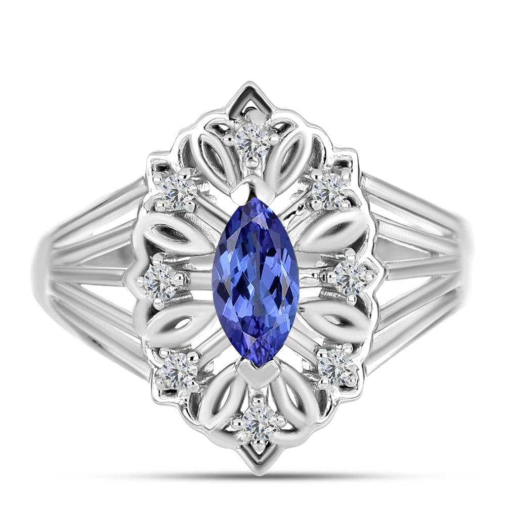 Anillo de Plata con Tanzanita y Topacio Blanco