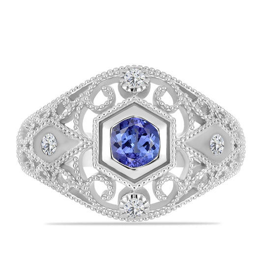 Anillo de Plata con Tanzanita y Topacio Blanco