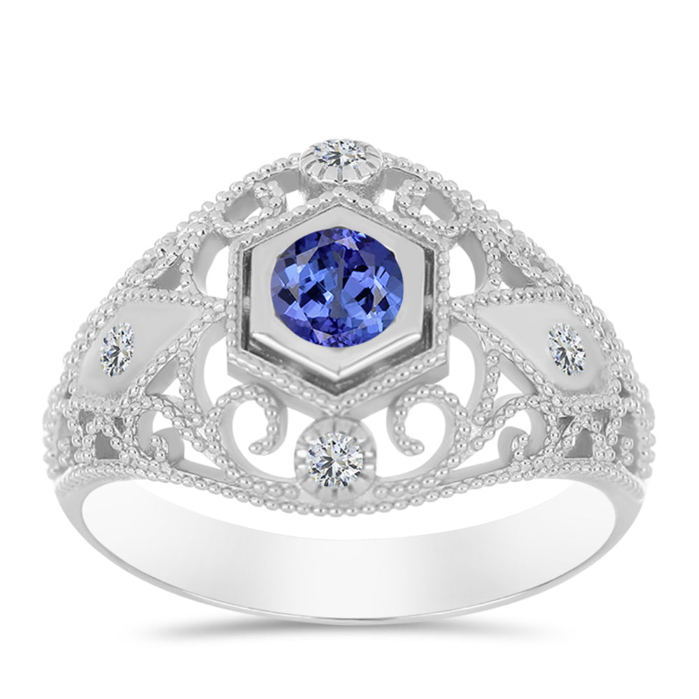 Anillo de Plata con Tanzanita y Topacio Blanco