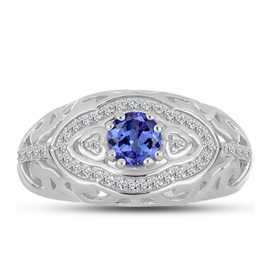 Anillo de Plata con Tanzanita y Topacio Blanco