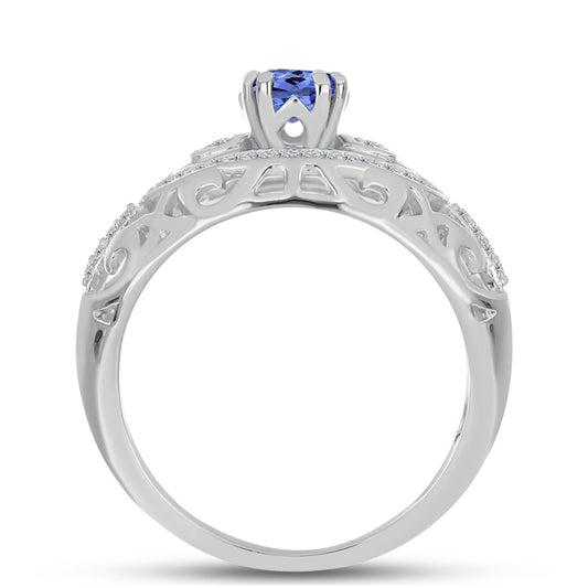 Anillo de Plata con Tanzanita y Topacio Blanco