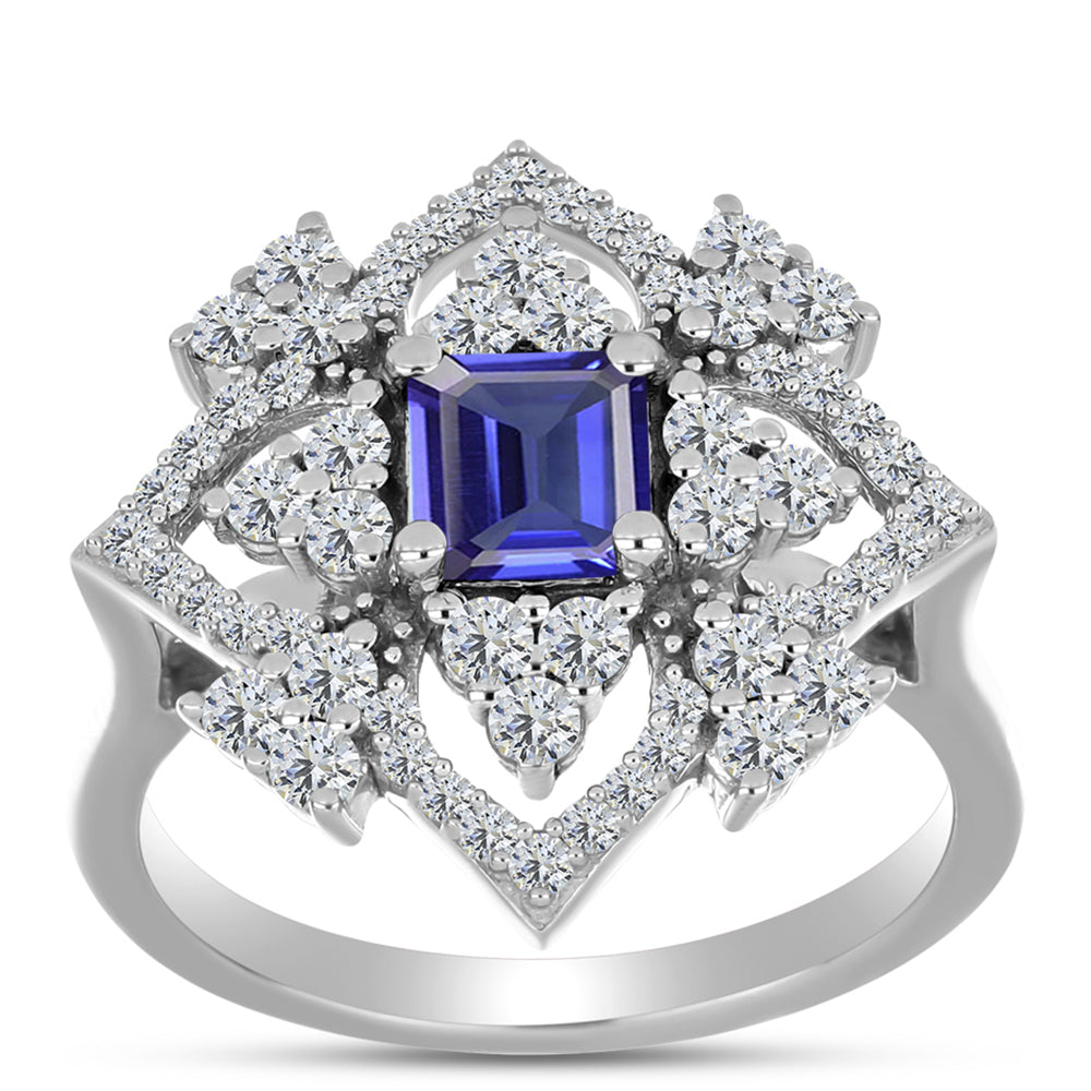 Anillo de Plata con Tanzanita y Topacio Blanco