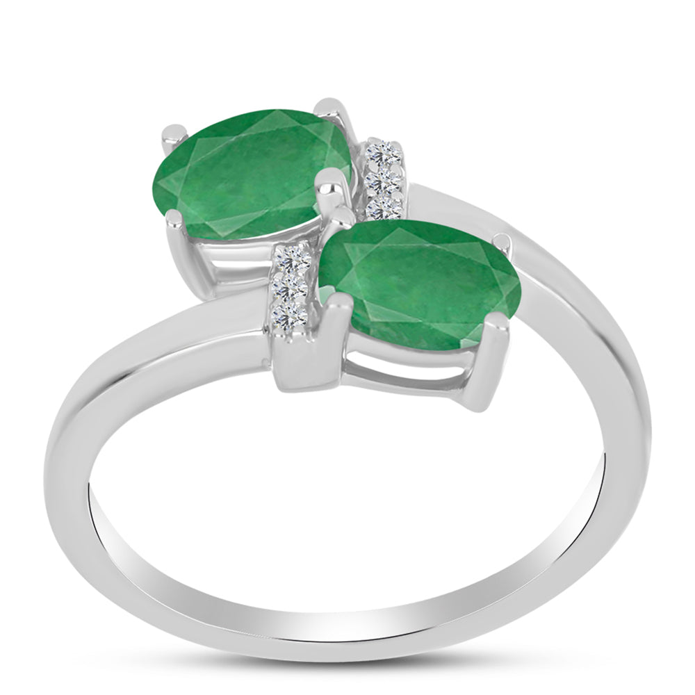 Anillo de Plata con Esmeralda de Brasil y Topacio Blanco