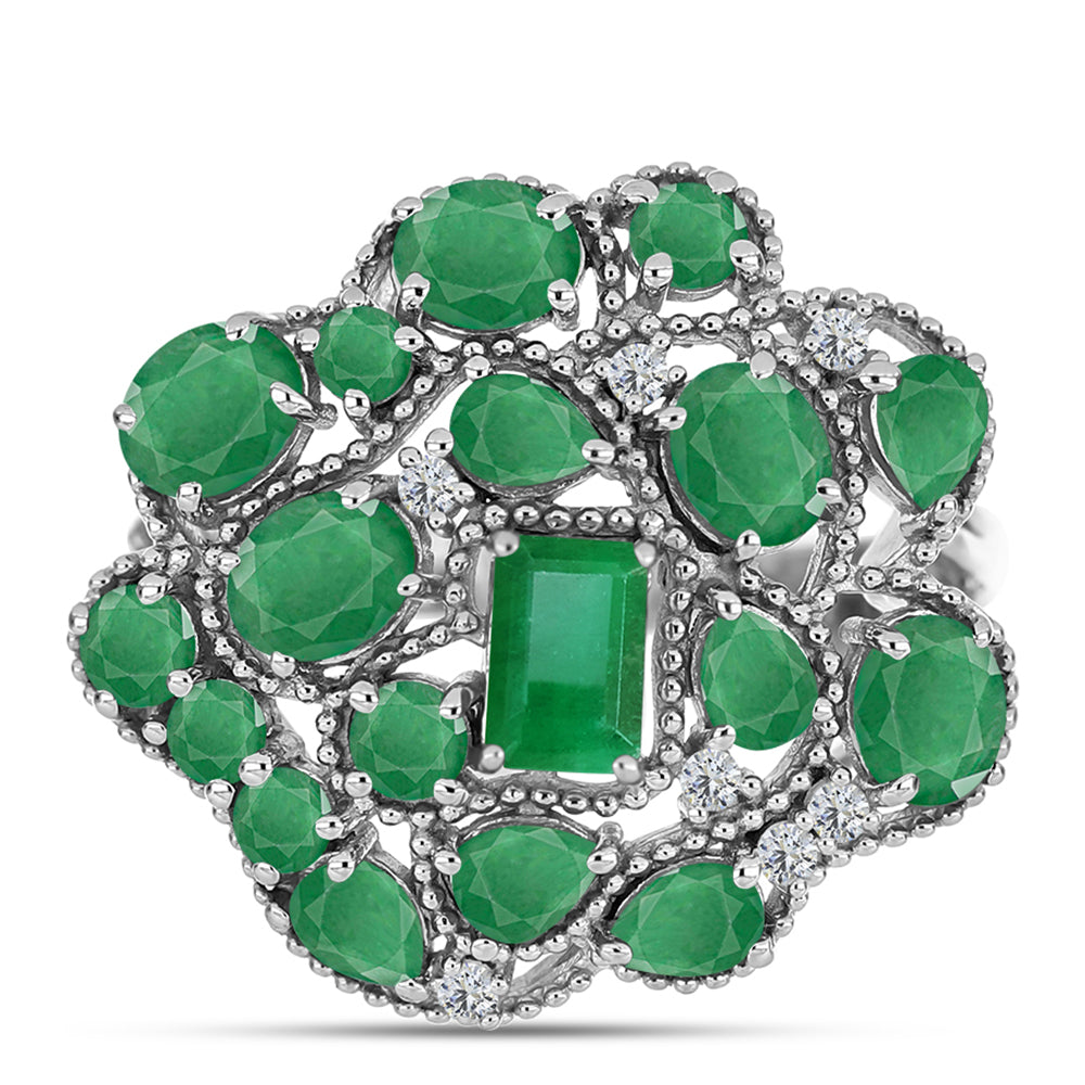 Anillo de Plata con Esmeralda de Brasil y Topacio Blanco