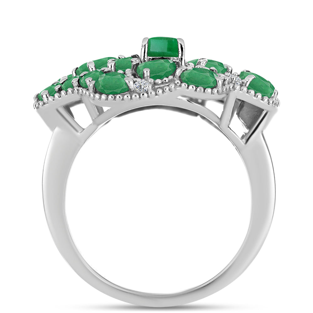 Anillo de Plata con Esmeralda de Brasil y Topacio Blanco 2 