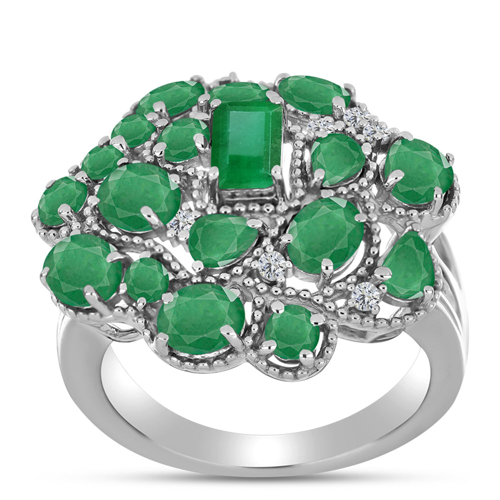 Anillo de Plata con Esmeralda de Brasil y Topacio Blanco