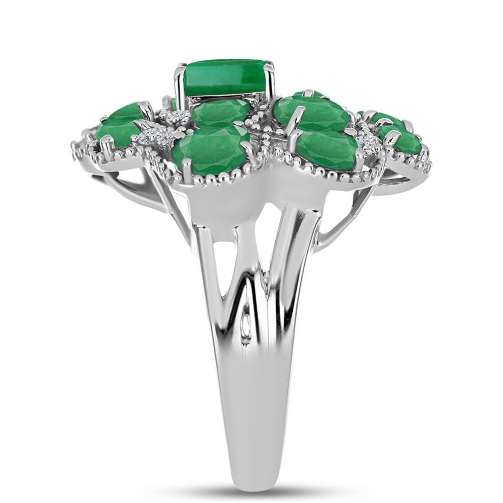Anillo de Plata con Esmeralda de Brasil y Topacio Blanco