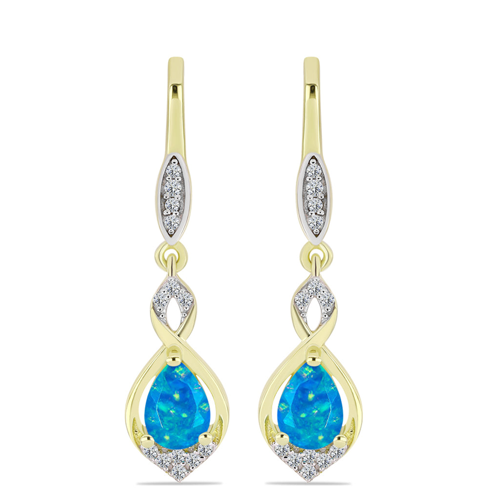 Pendientes de Plata Bañada en Oro con Ópalo Azul Paraiba de Etiopía y Topacio Blanco