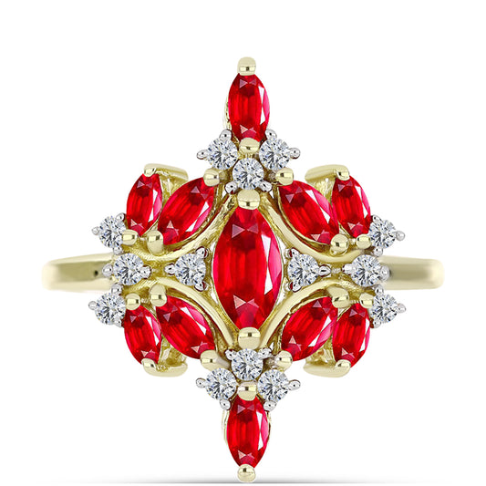 Anillo de Plata Bañada en Oro con Ágata Roja