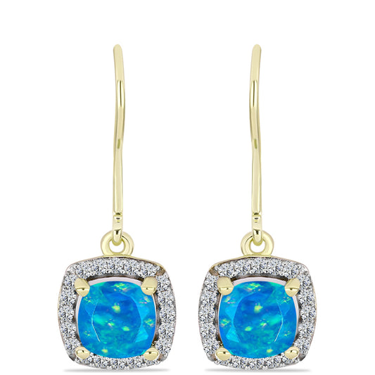 Pendientes de Plata Bañada en Oro con Ópalo Azul Paraiba de Etiopía y Topacio Blanco