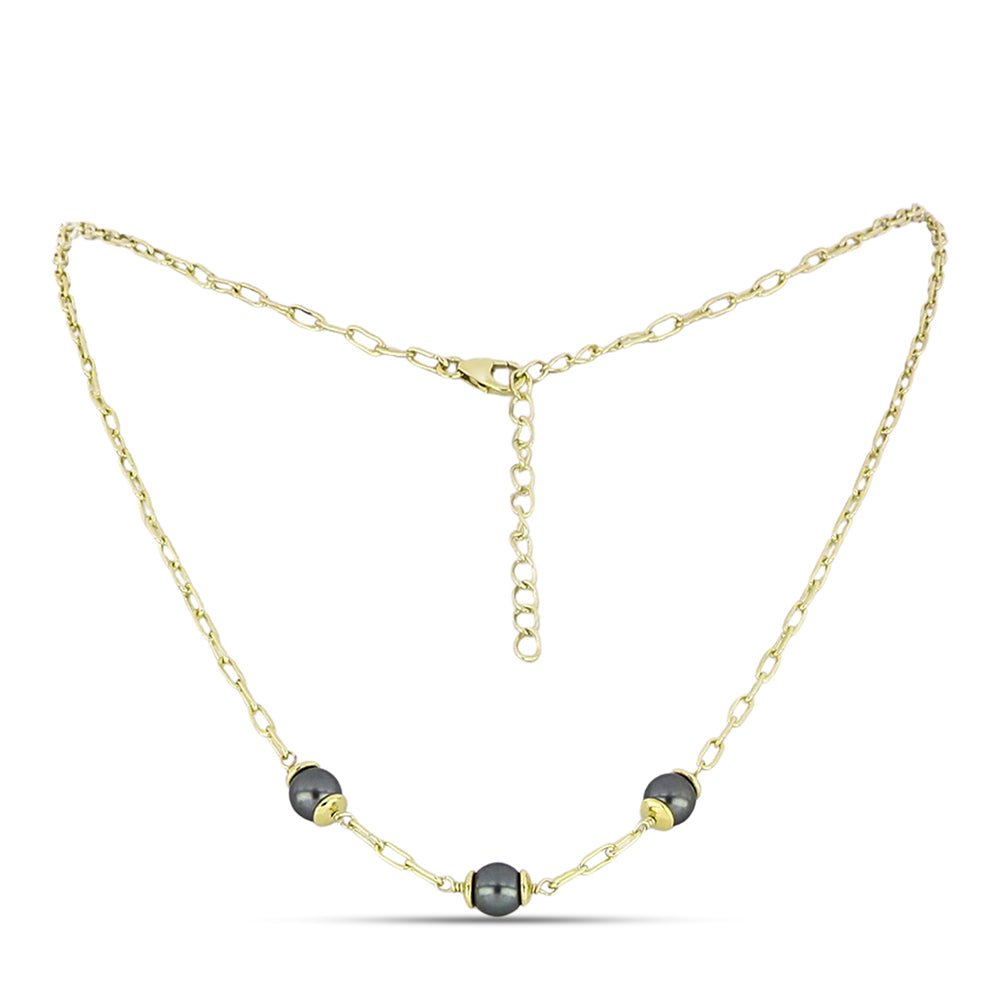 Collar de Plata Bañada en Oro con Perla de río Tahiti verde ilusión 1 