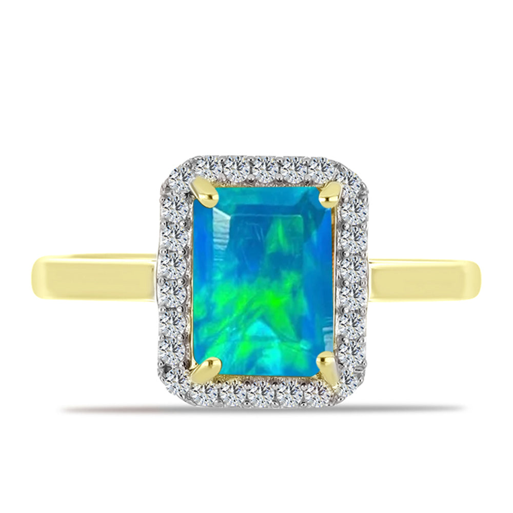 Anillo de Plata Bañada en Oro con Ópalo Azul Paraiba de Etiopía y Topacio Blanco 1 