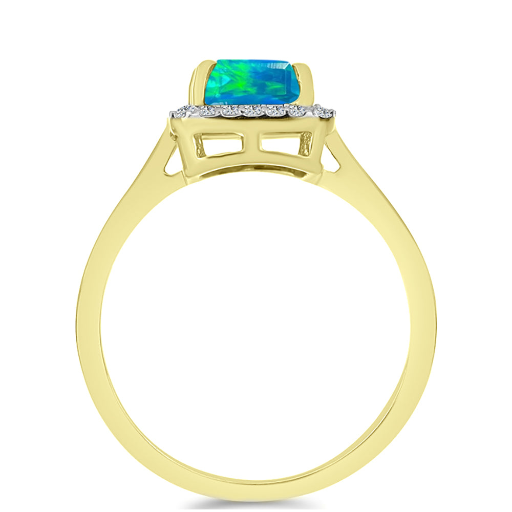 Anillo de Plata Bañada en Oro con Ópalo Azul Paraiba de Etiopía y Topacio Blanco