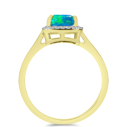 Anillo de Plata Bañada en Oro con Ópalo Azul Paraiba de Etiopía y Topacio Blanco