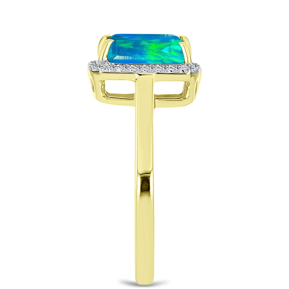 Anillo de Plata Bañada en Oro con Ópalo Azul Paraiba de Etiopía y Topacio Blanco 4 