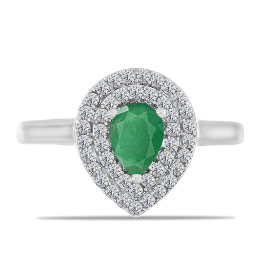 Anillo de Plata con Esmeralda de Brasil y Topacio Blanco