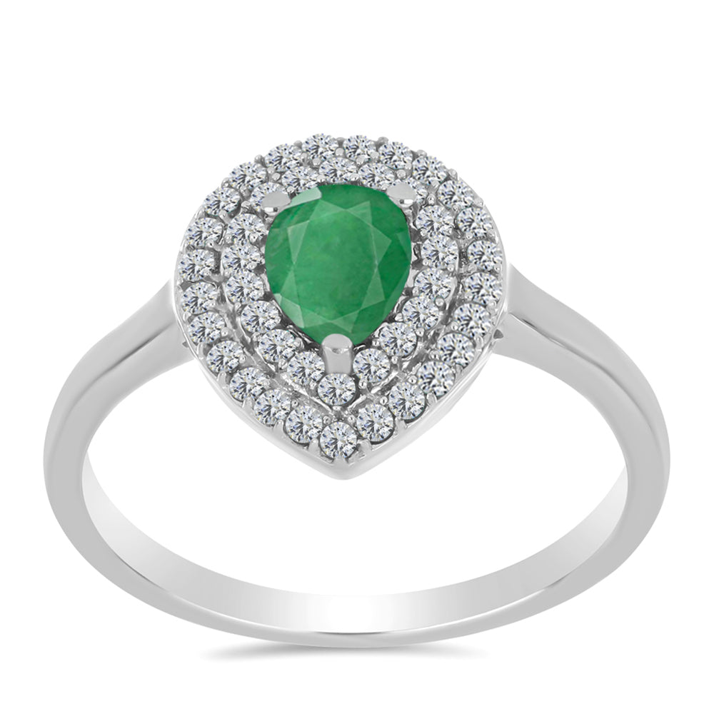 Anillo de Plata con Esmeralda de Brasil y Topacio Blanco 3 