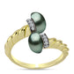 Anillo de Plata Bañada en Oro con Perla de río Tahiti verde ilusión y Topacio Blanco