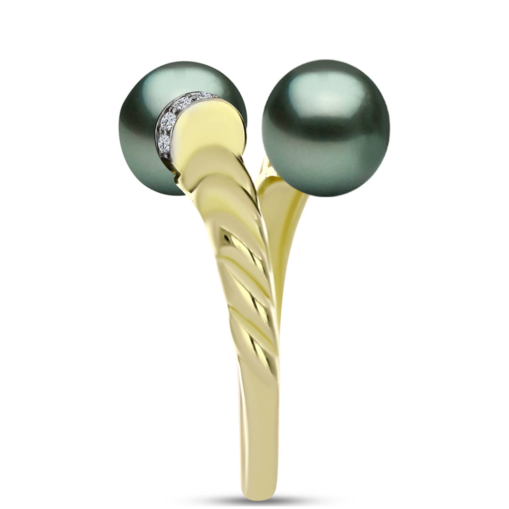 Anillo de Plata Bañada en Oro con Perla de río Tahiti verde ilusión y Topacio Blanco 4 