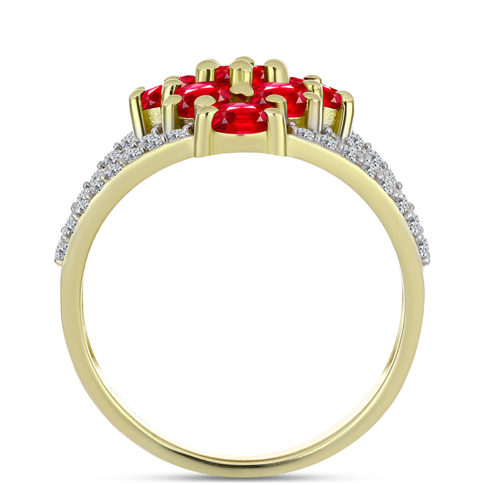 Anillo de Plata Bañada en Oro con Ágata Roja y Topacio Blanco