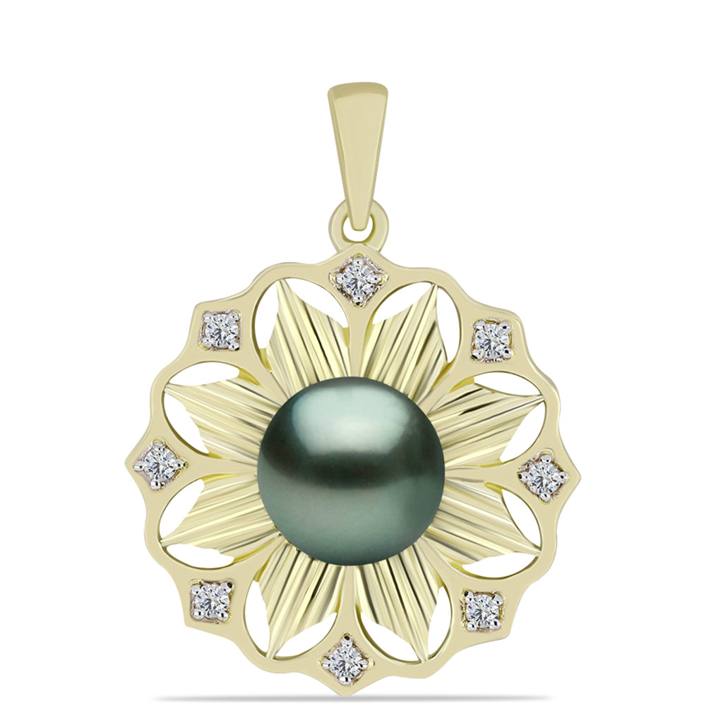 Colgante de Plata Bañada en Oro con Perla de río Tahiti verde ilusión y Topacio Blanco 1 