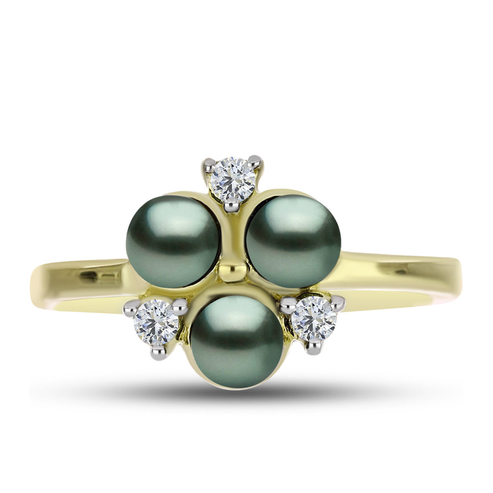 Anillo de Plata Bañada en Oro con Perla de río Tahiti verde ilusión y Topacio Blanco 1 