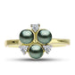 Anillo de Plata Bañada en Oro con Perla de río Tahiti verde ilusión y Topacio Blanco