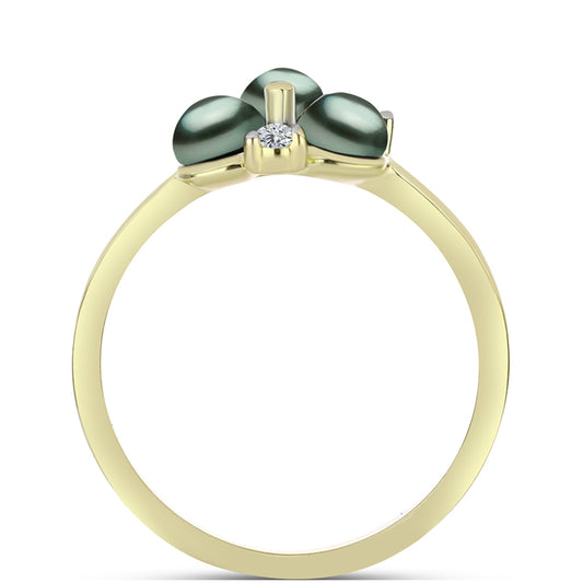 Anillo de Plata Bañada en Oro con Perla de río Tahiti verde ilusión y Topacio Blanco
