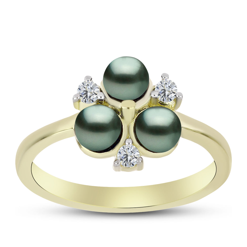 Anillo de Plata Bañada en Oro con Perla de río Tahiti verde ilusión y Topacio Blanco