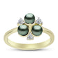 Anillo de Plata Bañada en Oro con Perla de río Tahiti verde ilusión y Topacio Blanco