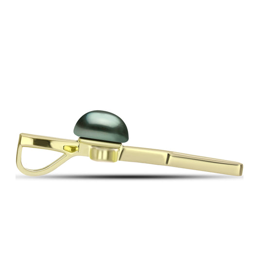 Cruz Colgante de Plata Bañada en Oro con Perla de río Tahiti verde ilusión