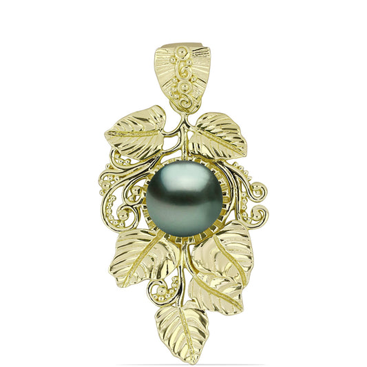 Colgante de Plata Bañada en Oro con Perla de río Tahiti verde ilusión