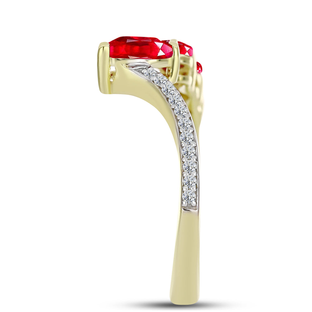 Anillo de Plata Bañada en Oro con Ágata Roja y Topacio Blanco 4 