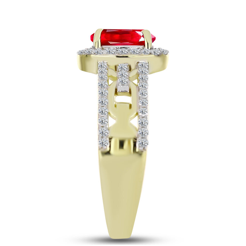 Anillo de Plata Bañada en Oro con Ágata Roja y Topacio Blanco