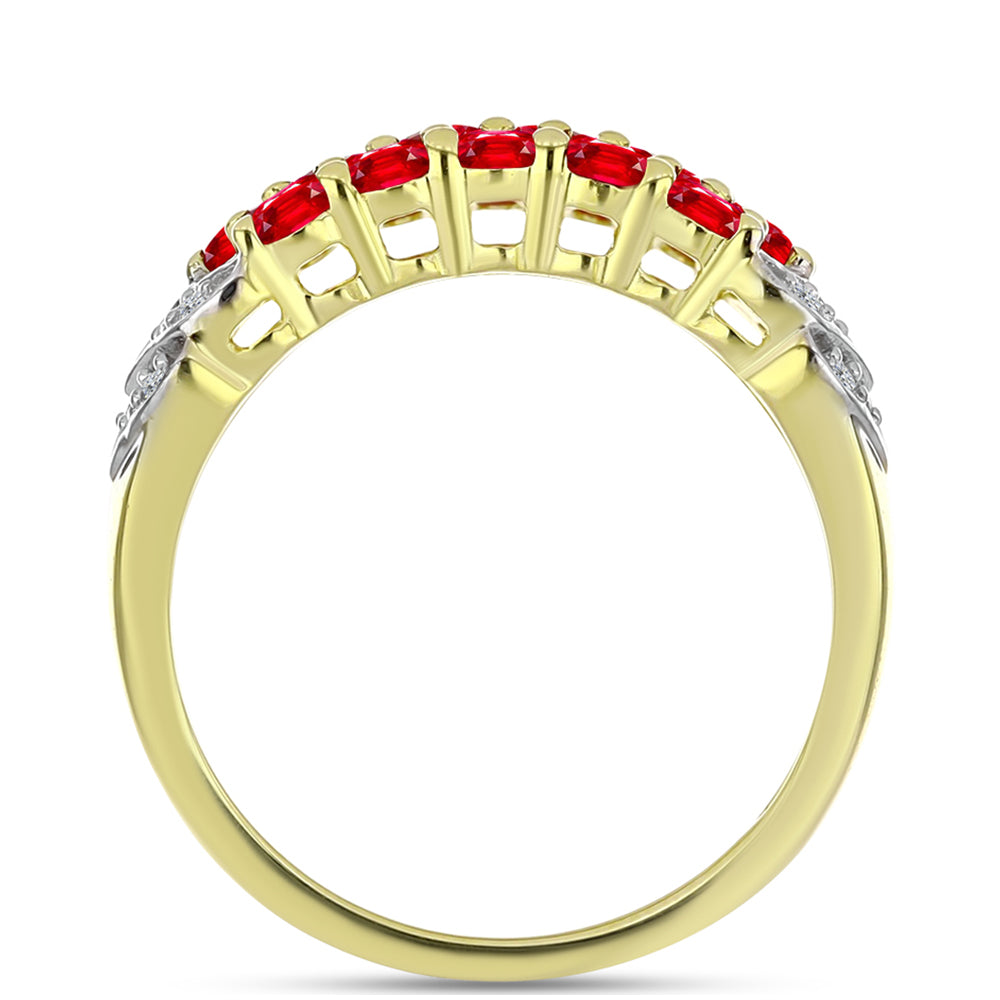 Anillo de Plata Bañada en Oro con Ágata Roja y Topacio Blanco